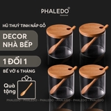 Lọ Thuỷ Tinh Có Nắp Gỗ Tre Borosilicate Kèm Muỗng Gỗ Chịu Nhiệt, Không Chứa Chì Cao Cấp PHALEDO (PL-0367) – ảnh 1