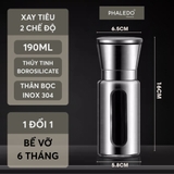Hủ xay tiêu cầm tay inox 304, lọ thuỷ tinh boroslicate chịu nhiệt cao cấp có nút điều chỉnh độ mịn PHALEDO P-0321 – ảnh 13