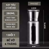 Hủ xay tiêu cầm tay inox 304, lọ thuỷ tinh boroslicate chịu nhiệt cao cấp có nút điều chỉnh độ mịn PHALEDO P-0321 – ảnh 14