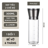 Hủ xay tiêu cầm tay inox 304, lọ thuỷ tinh boroslicate chịu nhiệt cao cấp có nút điều chỉnh độ mịn PHALEDO P-0321 – ảnh 11