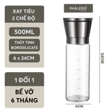 Hủ xay tiêu cầm tay inox 304, lọ thuỷ tinh boroslicate chịu nhiệt cao cấp có nút điều chỉnh độ mịn PHALEDO P-0321 – ảnh 12
