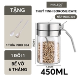 Lọ gia vị thuỷ tinh borosilicate, nắp & tay cầm inox 304 cao cấp đựng gia vị kín 100% chống ẩm, an toàn Phaledo PL-0338 – ảnh 11
