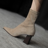 HIGH HEEL BOOTS GÓT TRỤ 7CM DA LỘN SIÊU TRENDY THỜI TRANG B3.HIE