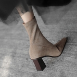 HIGH HEEL BOOTS GÓT TRỤ 7CM DA LỘN SIÊU TRENDY THỜI TRANG B3.HIE