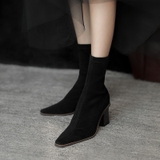 HIGH HEEL BOOTS GÓT TRỤ 7CM DA LỘN SIÊU TRENDY THỜI TRANG B3.HIE