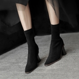 HIGH HEEL BOOTS GÓT TRỤ 7CM DA LỘN SIÊU TRENDY THỜI TRANG B3.HIE
