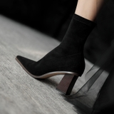 HIGH HEEL BOOTS GÓT TRỤ 7CM DA LỘN SIÊU TRENDY THỜI TRANG B3.HIE