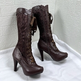 KNEE BOOTS CỘT DÂY REN LƯỚI MŨI NHỌN PHONG CÁCH CỔ ĐIỂN PHÁP THANH LỊCH  B7.KNE