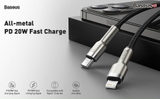 Cáp ngắn 25cm sạc nhanh C to Lightning 20W cho iPhone 12 Series Baseus Cafule Metal Series (20W, Type C to Lightning Fast charge & Data Cable)