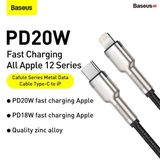 Cáp ngắn 25cm sạc nhanh C to Lightning 20W cho iPhone 12 Series Baseus Cafule Metal Series (20W, Type C to Lightning Fast charge & Data Cable)