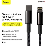 Cáp sạc nhanh, siêu bền C to Lightning 20W Baseus Tungsten Gold dùng cho iPhone 12/ iP11 Series/ iPXS Max (20W, Fast Charging & Data Cable)