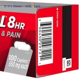 Tylenol, viên uống Tyleno 8 Hour Muscle Aches & Pains, giảm đau cơ và khớp 8 giờ với Acetaminophen, 650 mg