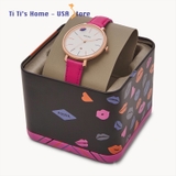 Fossil, đồng hồ nữ Jacqueline Three-Hand Date Hot Pink Leather