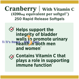 Nature's Bounty, viên uống Cranberry 4200 mg với vitamin C, hỗ trợ bàng quang tiết niệu