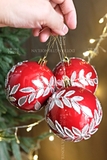 Hộp 6 quả châu Noël Pearl Gloss lá nguyệt quế 8CM 6T - Đỏ ngọc trai