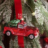 Phụ kiện treo thủy tinh Timeless - Xe đỏ chở cây thông