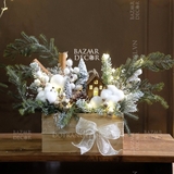 .Centerpiece khay gỗ Cabin in the Winter - Tặng kèm dây đèn ngôi sao