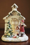 Mô hình để bàn phát sáng - Ngôi nhà tuyết và cây thông 16x21cm