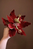 Cành hoa trạng nguyên Royal nhung đính kim sa 26cm - Đỏ