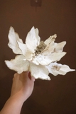 Cành hoa trạng nguyên Royal nhung đính kim sa 26cm - Trắng