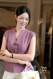 Áo thời trang cổ tim vai chờm dài ngang hông