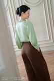 Áo sơ mi suông cổ Đức tay lỡ kết cấu ly