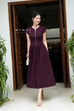 Đầm xòe cổ tròn tay ngắn khóa trước