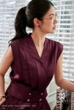 Áo Sơ Mi Cổ Tim Không Tay Dáng Ngắn