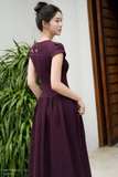 Đầm xòe cổ tròn tay ngắn khóa trước