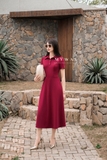 Đầm xòe cổ Đức ngắn tay khuy kim loại