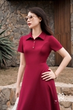 Đầm xòe cổ Đức ngắn tay khuy kim loại