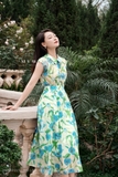 (2 màu) Áo sơ mi kiểu họa tiết hoa xanh