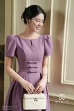 Đầm xòe cổ biến kiểu tay bồng đính nơ eo