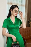 Đầm sơ mi cổ đức xanh Emerald