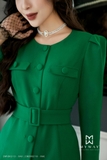 Outlet | Áo vest dài tay kèm belt Green Lady