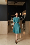 Outlet | (2 màu) Đầm xòe cổ tròn xếp ly bản to Victorian Teal