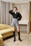 (2 màu) Quần short cạp cao ống rộng Houndstooth