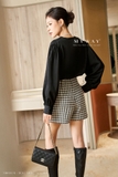 (2 màu) Quần short cạp cao ống rộng Houndstooth
