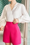 (2 màu) Quần short cạp cao ống rộng Houndstooth