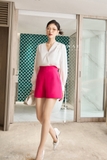 (2 màu) Quần short cạp cao ống rộng Houndstooth