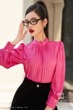 Outlet | (2 màu) Áo sơ mi cổ tròn tay bồng Pink Houndstooth