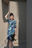 Outlet | Đầm ôm tay bồng in hoa Blue Flower