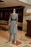 Quần cạp cao ống loe họa tiết houndstooth