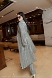 Quần cạp cao ống loe họa tiết houndstooth