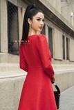 (2 màu) Đầm xòe cổ vuông tay bồng
