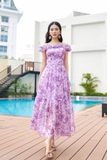 Outlet | (3 màu) Đầm maxi trễ vai viền bèo Lavender