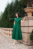 (2 màu) Đầm sơ mi xòe rủ tay chờm có đai