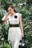 Áo kiểu cổ tròn dáng dài phối ren