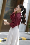 Áo sơ mi suông tay lỡ cổ cách điệu dài ngang mông
