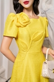 (3 màu) Đầm xòe cổ tròn đính hoa